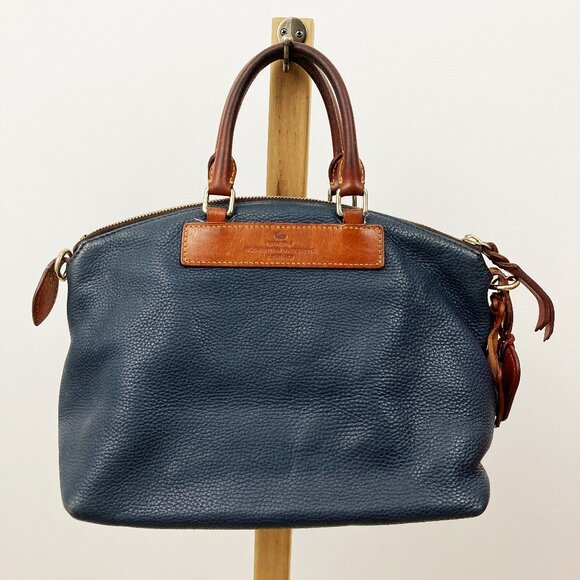 Dooney & Bourke Florentine Vacchetta Pebble Leather Dome Satchel Handbag Navy - Picture 1 of 16